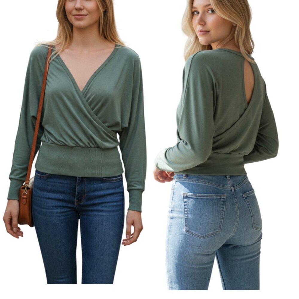 Express Sage Green Surplice Wrap Top - Small